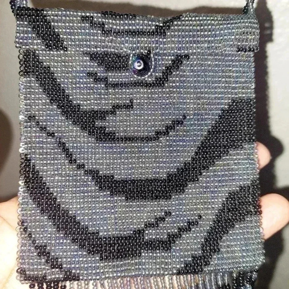 Vintage Zebra Print Full Beaded Evening Crossbody Fringe Small Bag - Picture 9 of 9